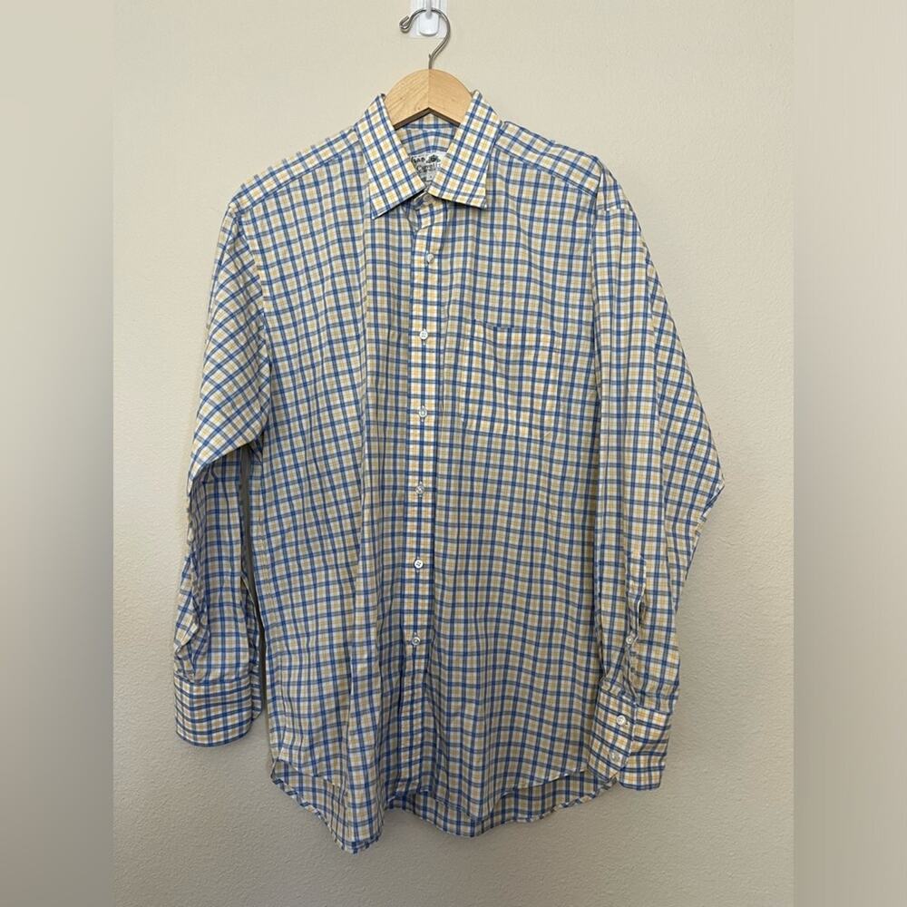 Carroll & Co Beverly Hills yellow and blue plaid long sleeve shirt sz L